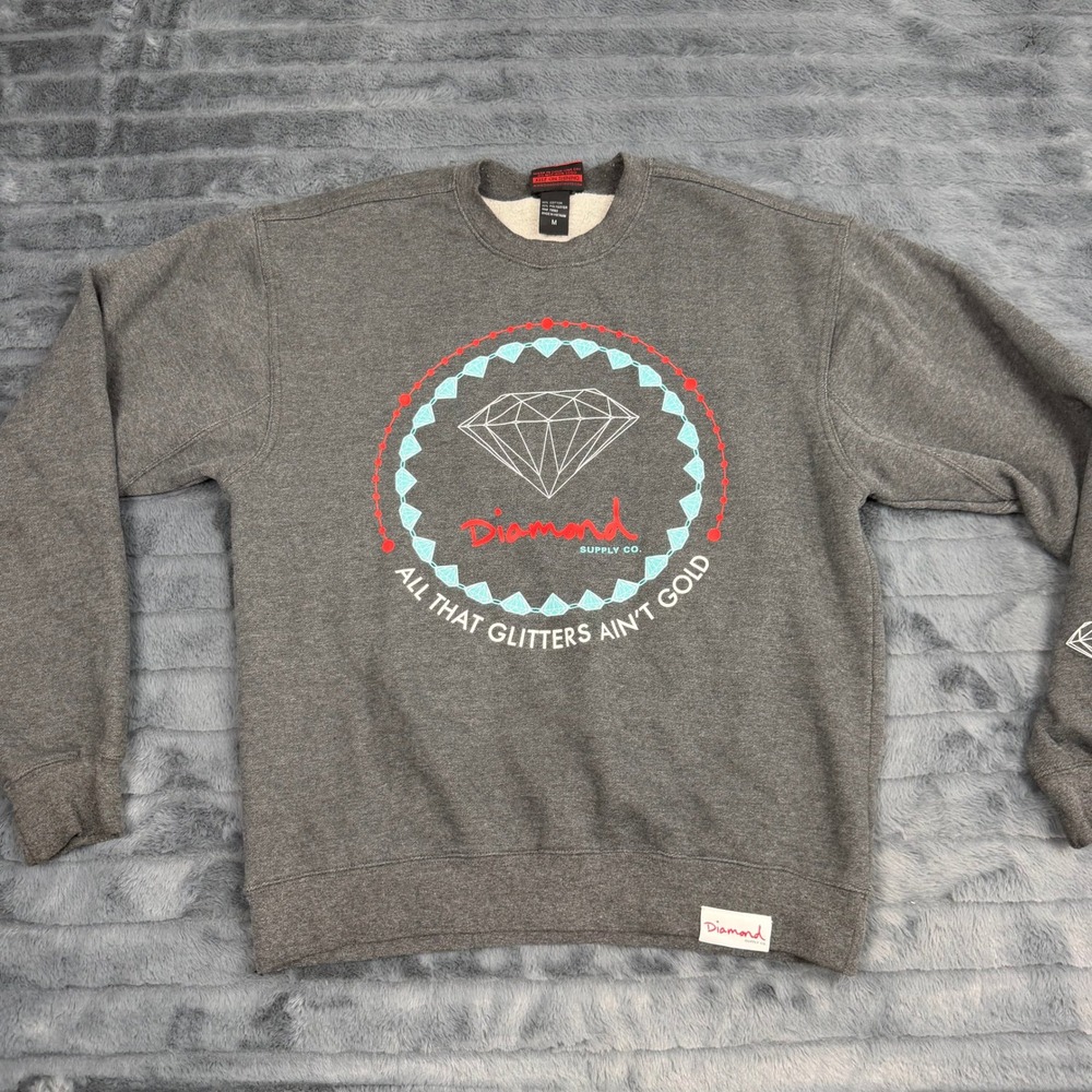 Diamond Supply Co Mens All That Glitters Aint Gold Gray Crewneck Sweatshirt M